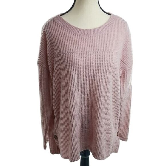 French Laundry Sweater Pink Waffle Knit Button Detail Womens Size Large - Picture 1 of 8